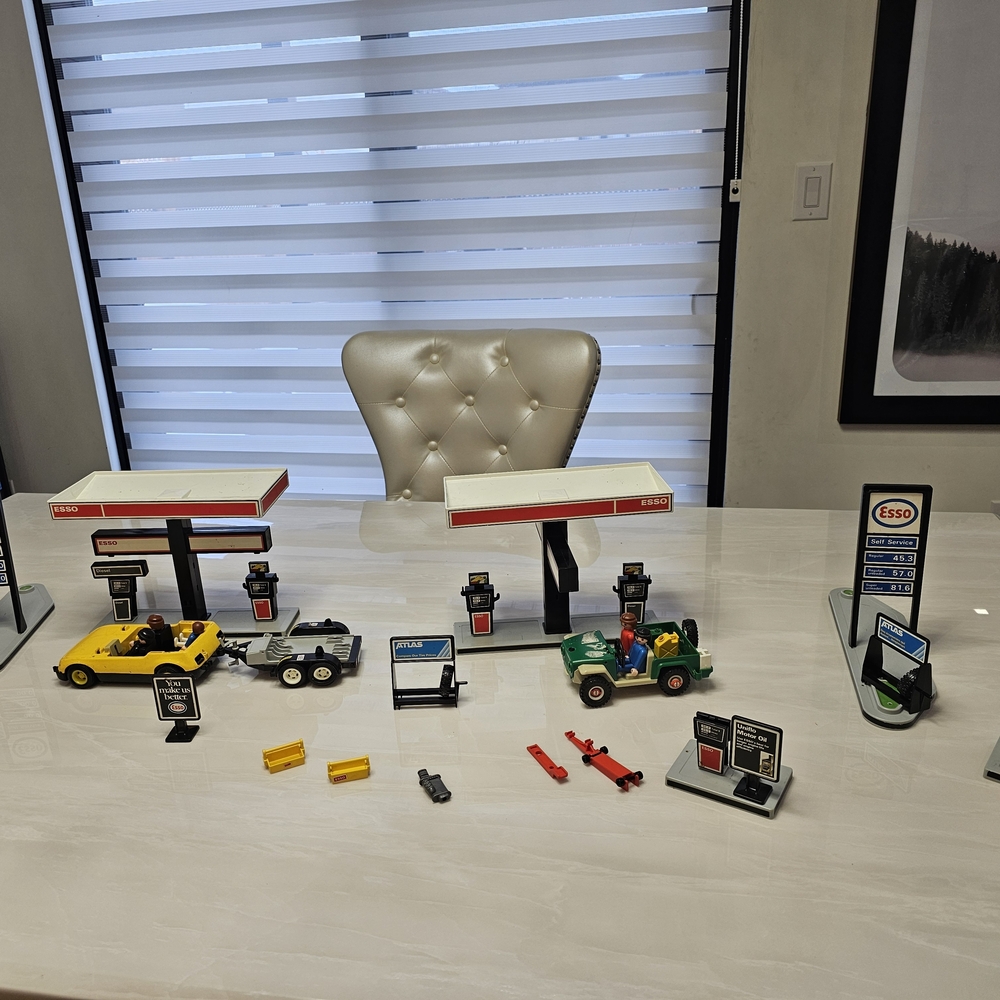 Vintage 1981 Playmobil Hasboro Toy Gas Station Set with Vehicles